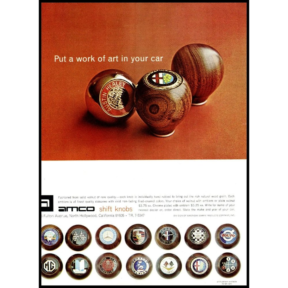 1967 Amco Autoparts Gear Shift Knobs Walnut Wood Vintage Print Ad Wall Art 60s